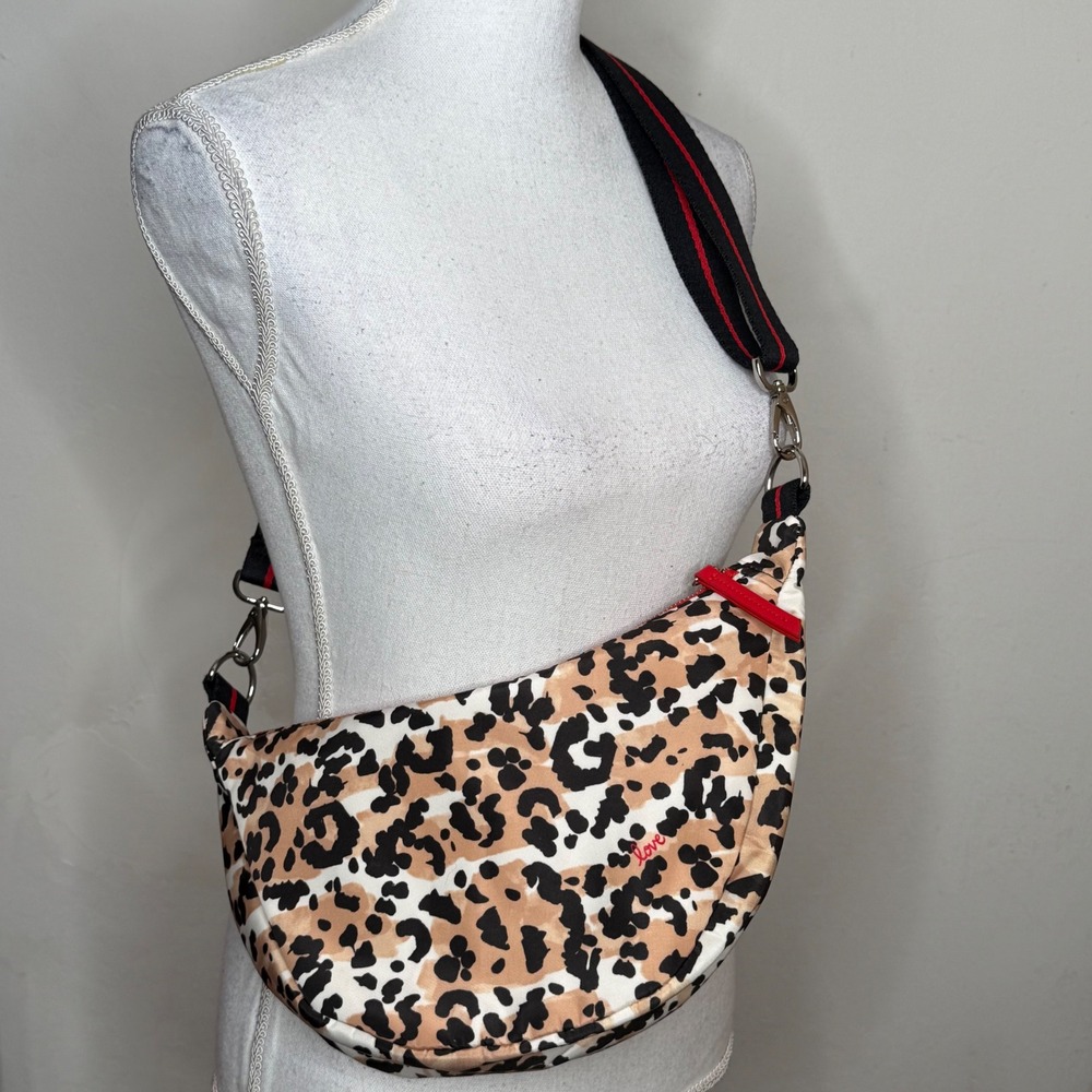 Brighton Leopard Print Crossbody Sling Bag Tan Black Red Heart Streetwear Y2K